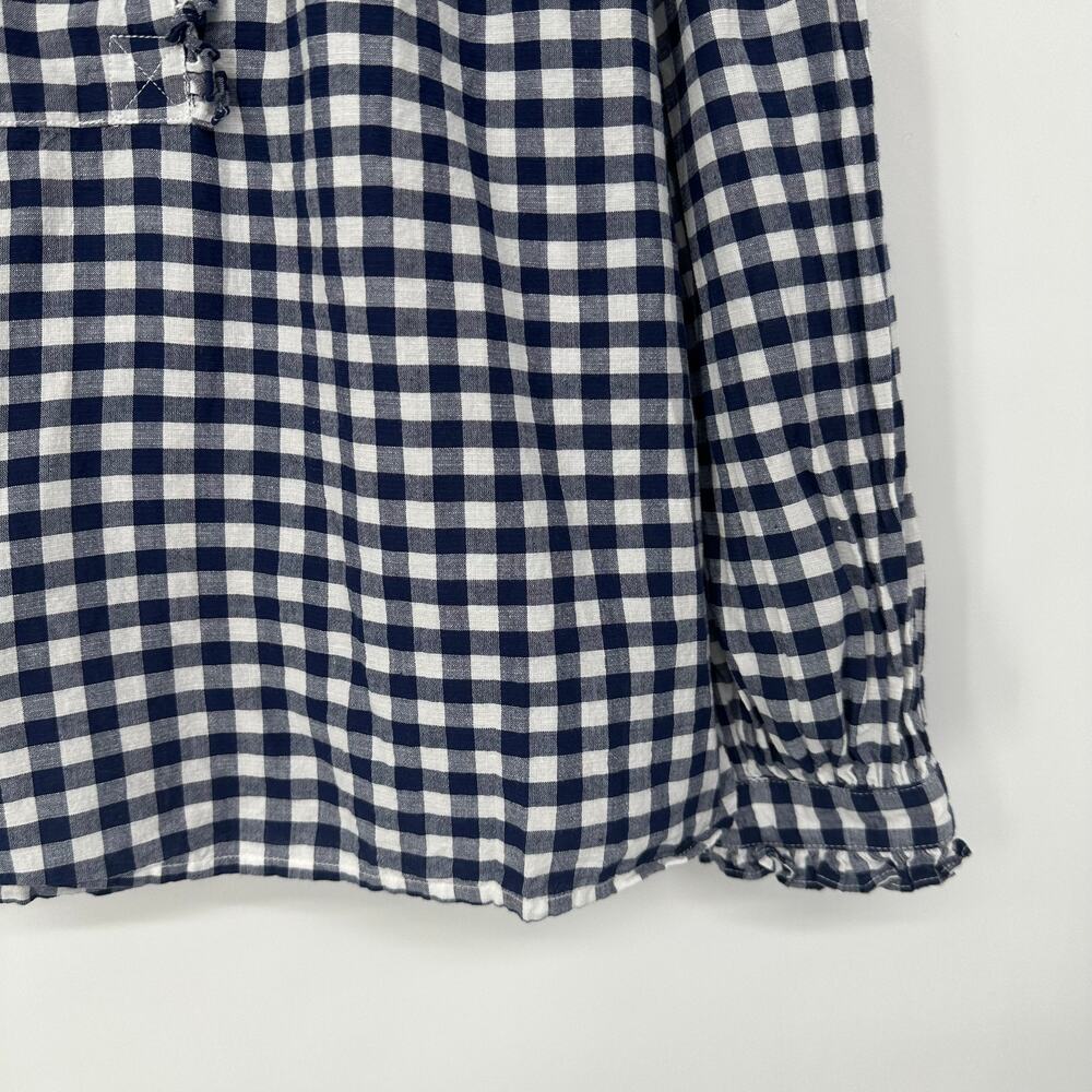 Navy and White Gingham Ruffle-Trim Blouse - Picture 5 of 11